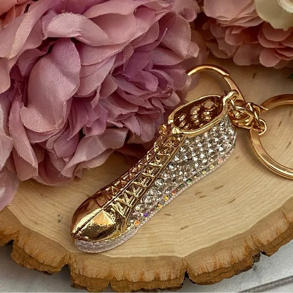 Gold Hightop Sneaker with Silver Crystals Keychain Charm - Picture 10 of 12